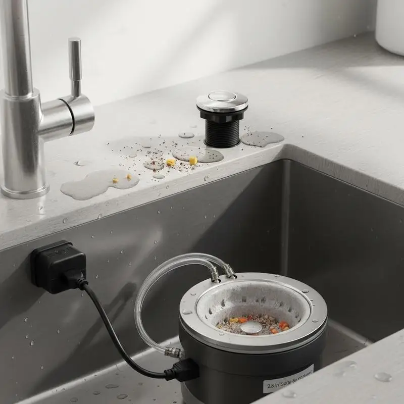 

Kitchen Waste Disposer Power Controller 2.5-inch Dual Outlet Air Actuator For Food Waste Disposer Kitchen Sink Marble Countertop Chrome-Plated Push Button Sink Top Installation Accessoy Manual On Off Set