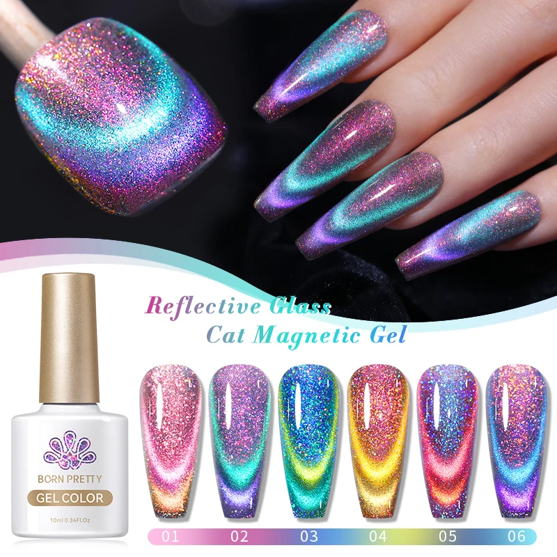 BORN PRETTY 10ml Double Light Orange Yellow Cat Magnetic Gel Nail Polish Reflective Sparkling Fall Color Varnis Semi Permanent