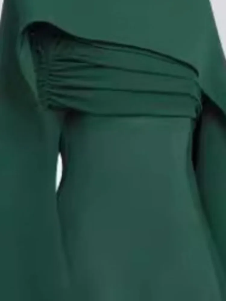 DEAT 2024 Autumn Women\'s Fashion Evening Dress Long Sleeves Slim Contrasting Shawl Folds Floor-length Dresses New Tide 13DL641