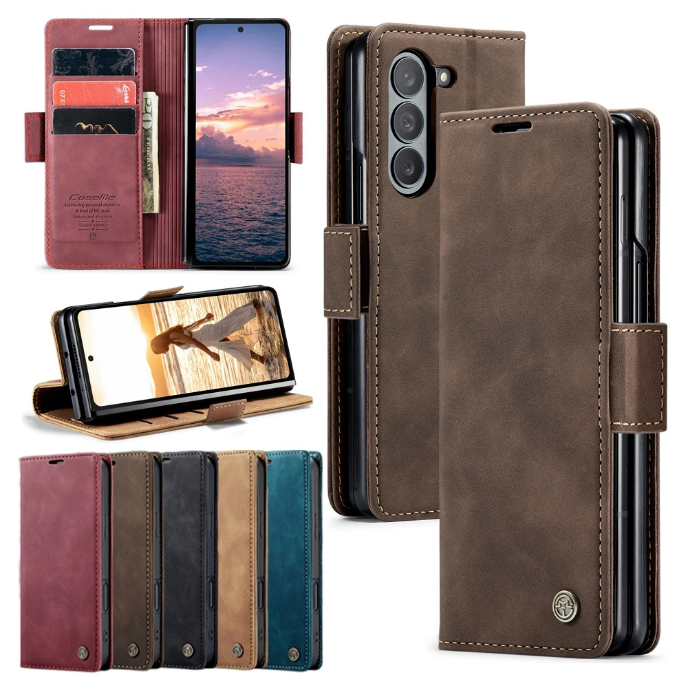 Retor Leather Wallet Case Anti-Drop Flip Case for Samsung Galaxy Z Fold 6 5 4 Fold6 Shockproof Phone Cover Cards Holder Bumper