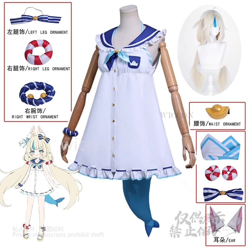 

Gura Saba Cosplay Shark Kawaii Costume Game VTuber Holo Sameko Live Blue Ears Tail Outfits Wig Women Roleplay Halloween Party