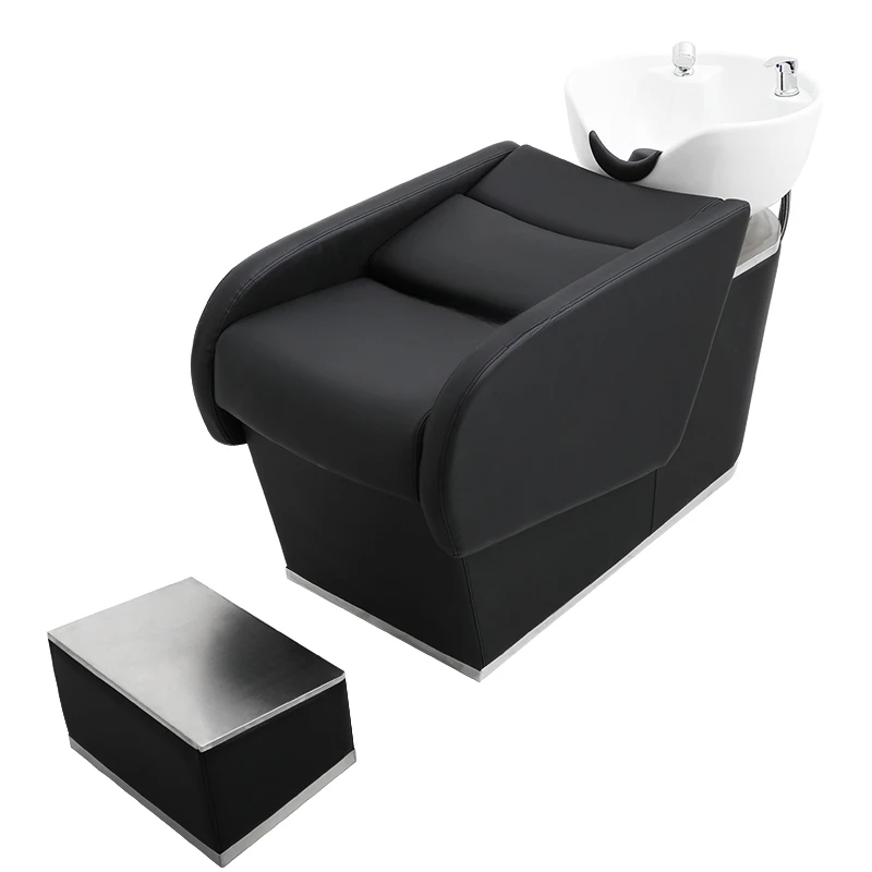 Shampoo Chair Stainless Steel Hair Salon Flushing Bed Simple Half Lying Hair Salon Salon Bed Ceramic Basin