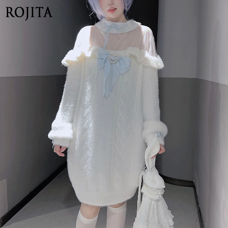 Original Aquarell süßer süßer Stil japanischer vielseitiger Herbst Winter langer schulterfreier Pullover Langarm Pullover Top