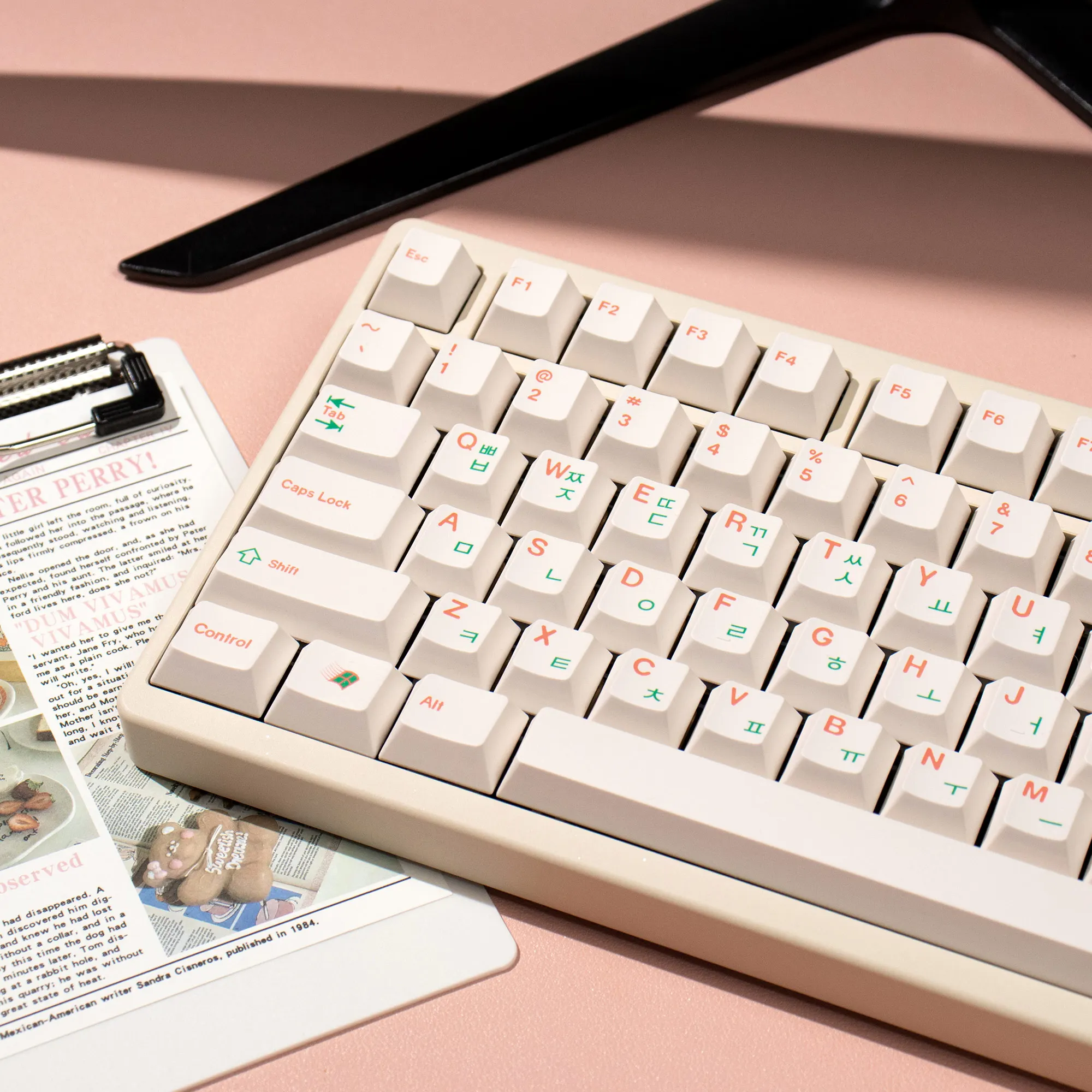 144 Keys PBT Keycaps Cherry Profile Dye-Sublimated Keycap Set Red Green Font Korea English Keycaps For MX Mechanical Keyboard