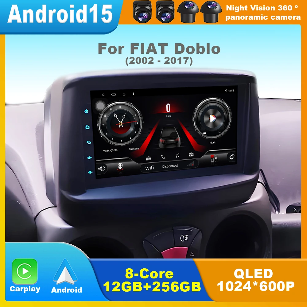 

Android 15 For FIAT Doblo 2002-2017 DSP 7 Inch HD Screen Car Radio Video Stereo Player GPS Navigation Multimedia Carplay 4G