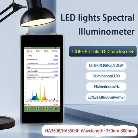 핸드 헬드 분광 조도계, 색 온도, 색상 렌더링, 럭스 방사, 블루 라이트, 플리커 주파수 분광계