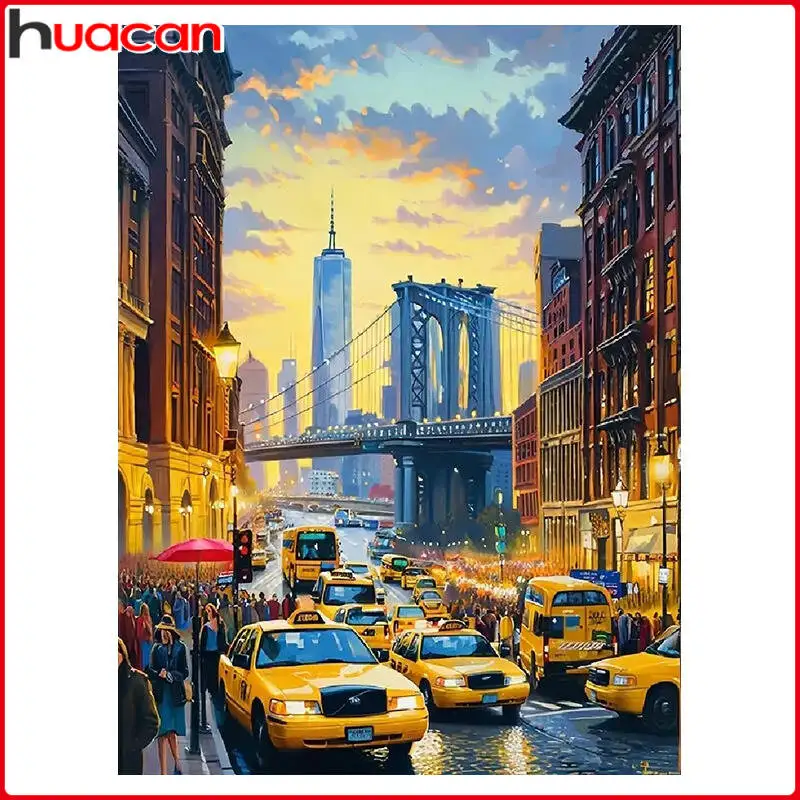 HUACAN Diamond Painting New York City Street Scene Bridge Sunset Full Drills Art Home/office Decor Gift 