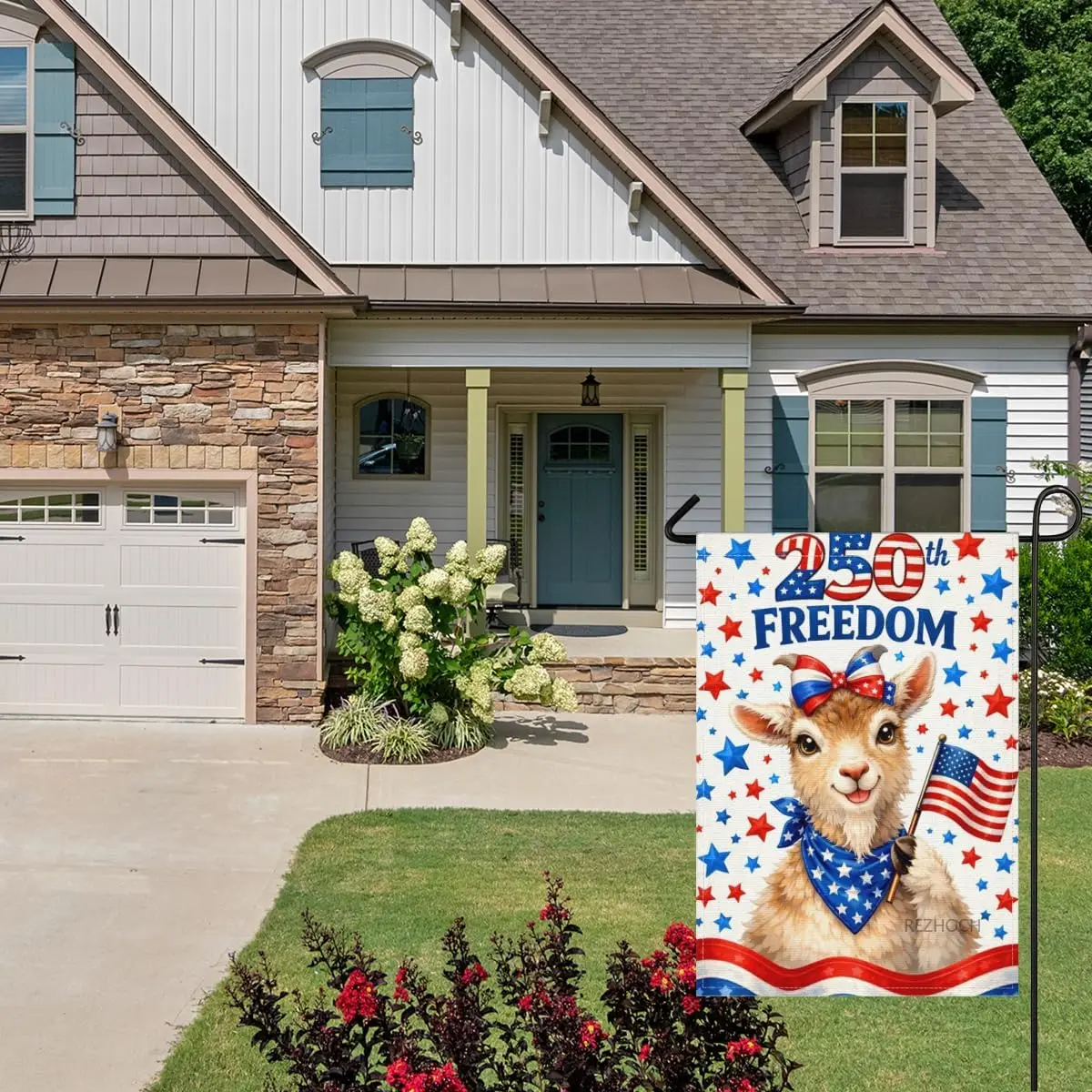 Patriotic Goat Garden Flag 28x40Inch,Funny Cute Animal American Flags Outdoor,250th Anniversary Independence Day Freedom Dou AAS