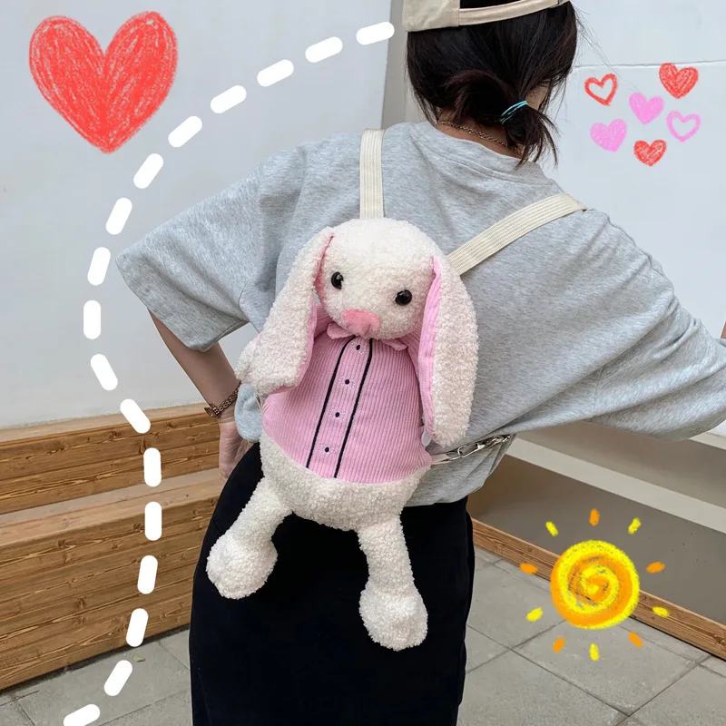 Kawaii Cute Rabbit Bunny Elephant Shoulder Backpack Crossbody Bag Coin Purse Messenge Bags Plush Toys Girls Girlfriend Kids Gift