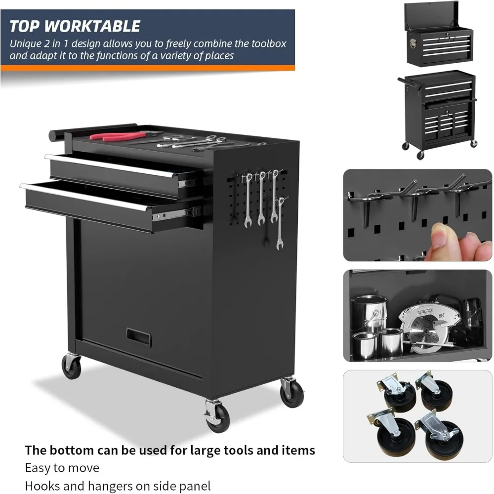 Cómoda para herramientas con ruedas de 8 cajones de alta capacidad con gabinete y ruedas desmontables