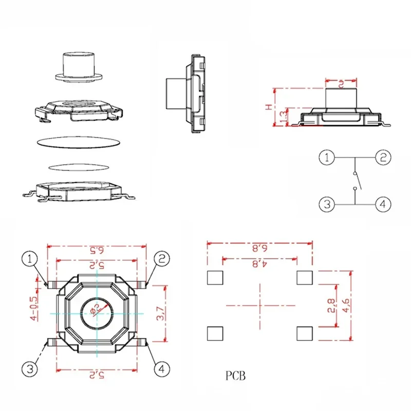 FFYY-SMD اللمس اللباقة زر التبديل الجزئي 4000 قطعة 4X4X1.5MM 4X4x1.5 مللي متر النحاس رئيس مفتاح 4 دبوس