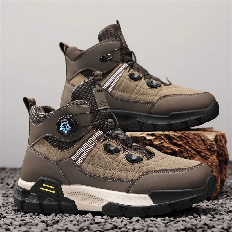

Autumn Brown Men's Hiking Boots Fashion Knob Design Men Trekking Shoes Platform Anti-Slip Outdoor Camping Sneakers Man Trainers