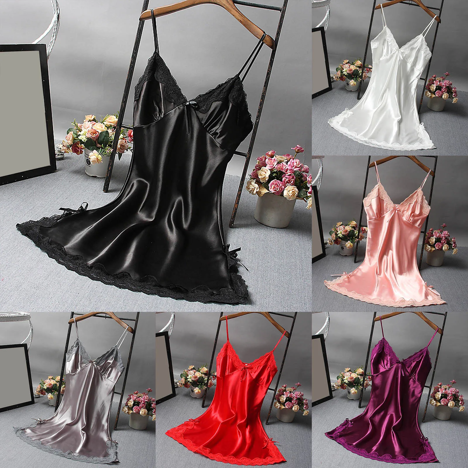 

Lace Patchwork Camisole Lingerie Nightie Silk Dress 2024 Sleep Wear Nightdress Clothes Women Nightgowns Sexy Nightwear