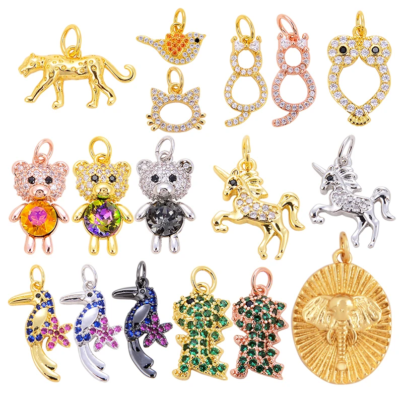 Mini Cute Leopard Bear Unicorn Parrot Dragon Kitty Animal Charm,Bracelet Necklace Earring Attachment Jewelry Components S04
