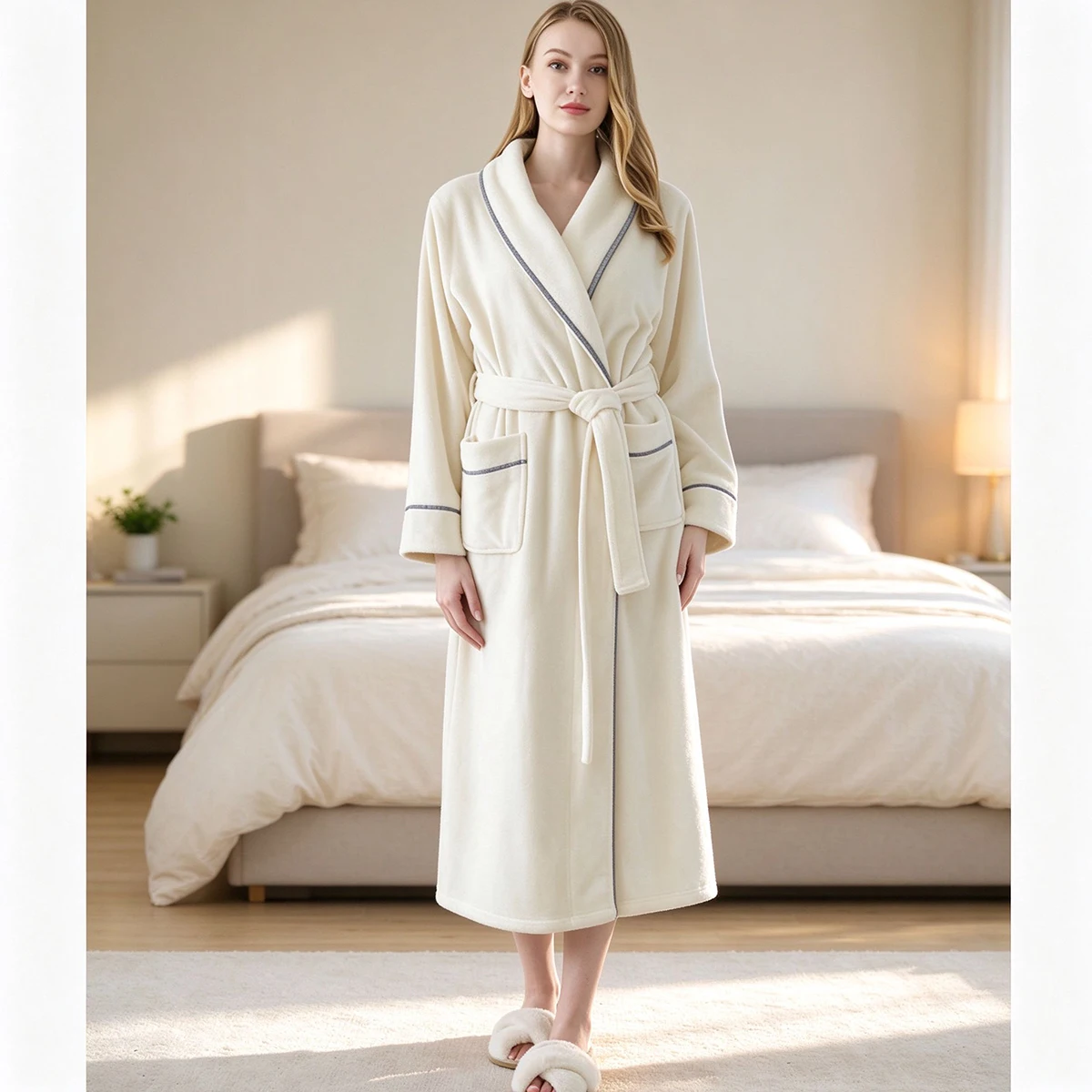 Paar-Bademantel für Damen und Herren, Flanell-Fleece-Morgenmantel, dicker, warmer Plüschmantel mit Schalkragen und Gürtel, Winter-Schlafanzug, Loungewear – Detail 20
