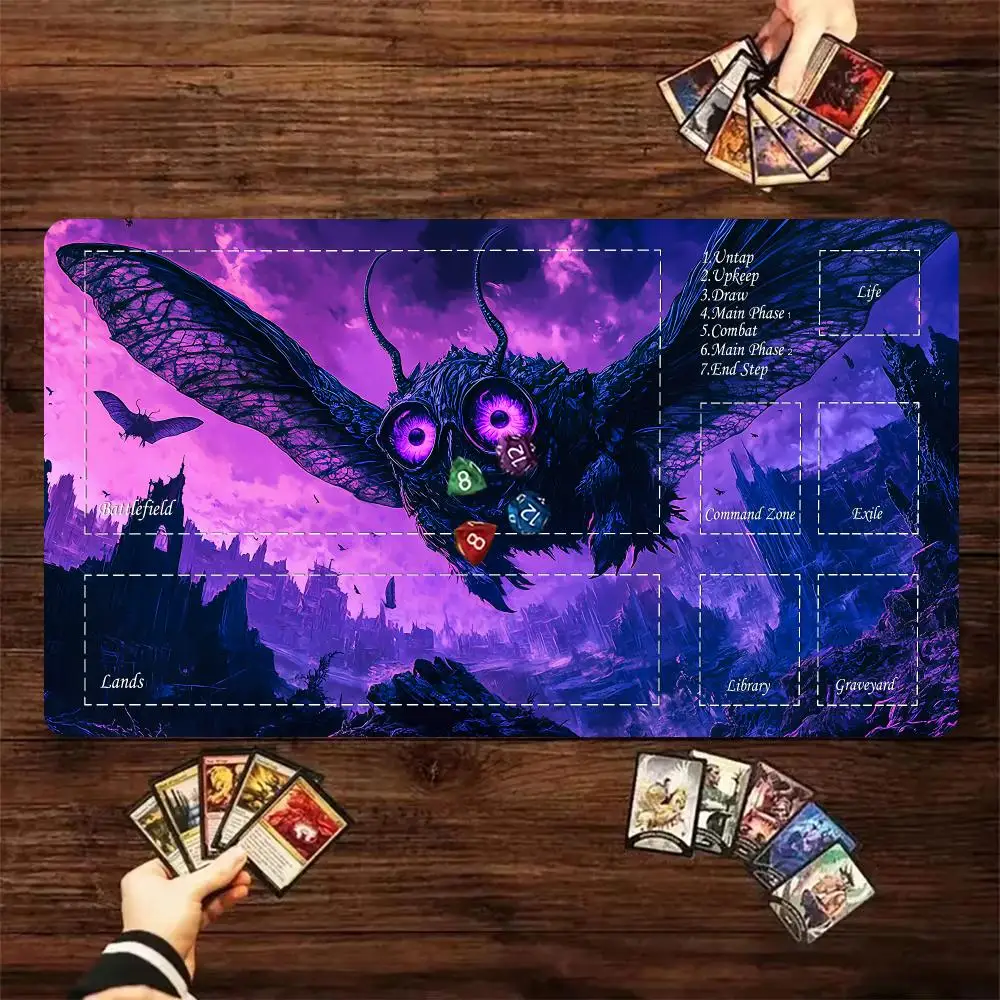 60X35cm Giant Glowing Eye Moth Monster Play mat Zoned Desk Mat Non-Slip Rubber Base Stitched Edges For TCG Card Game