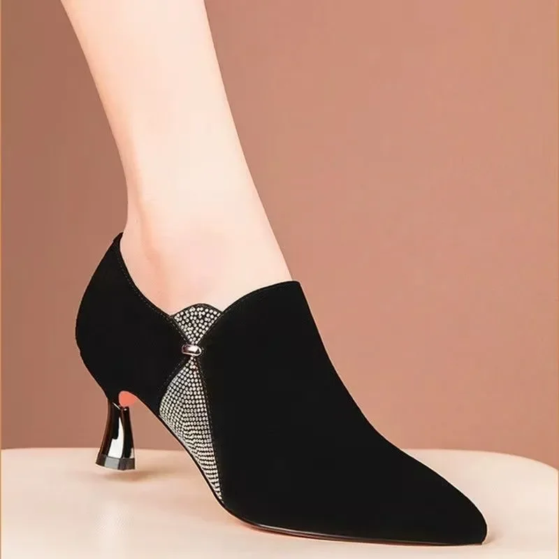 Damenschuhe, süße, leichte, schwarze Kristall-High-Heels von hoher Qualität, elegante, bequeme Pumps für Damen, Modell B684 – Detail 3