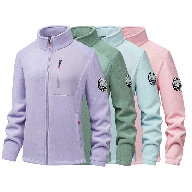 Men's Polar Fleece Jacket Full Zip Stand Collar Windproof Warm Patchwork Coat Casual Outdoor Hiking Camping Trekking Soft Fleece