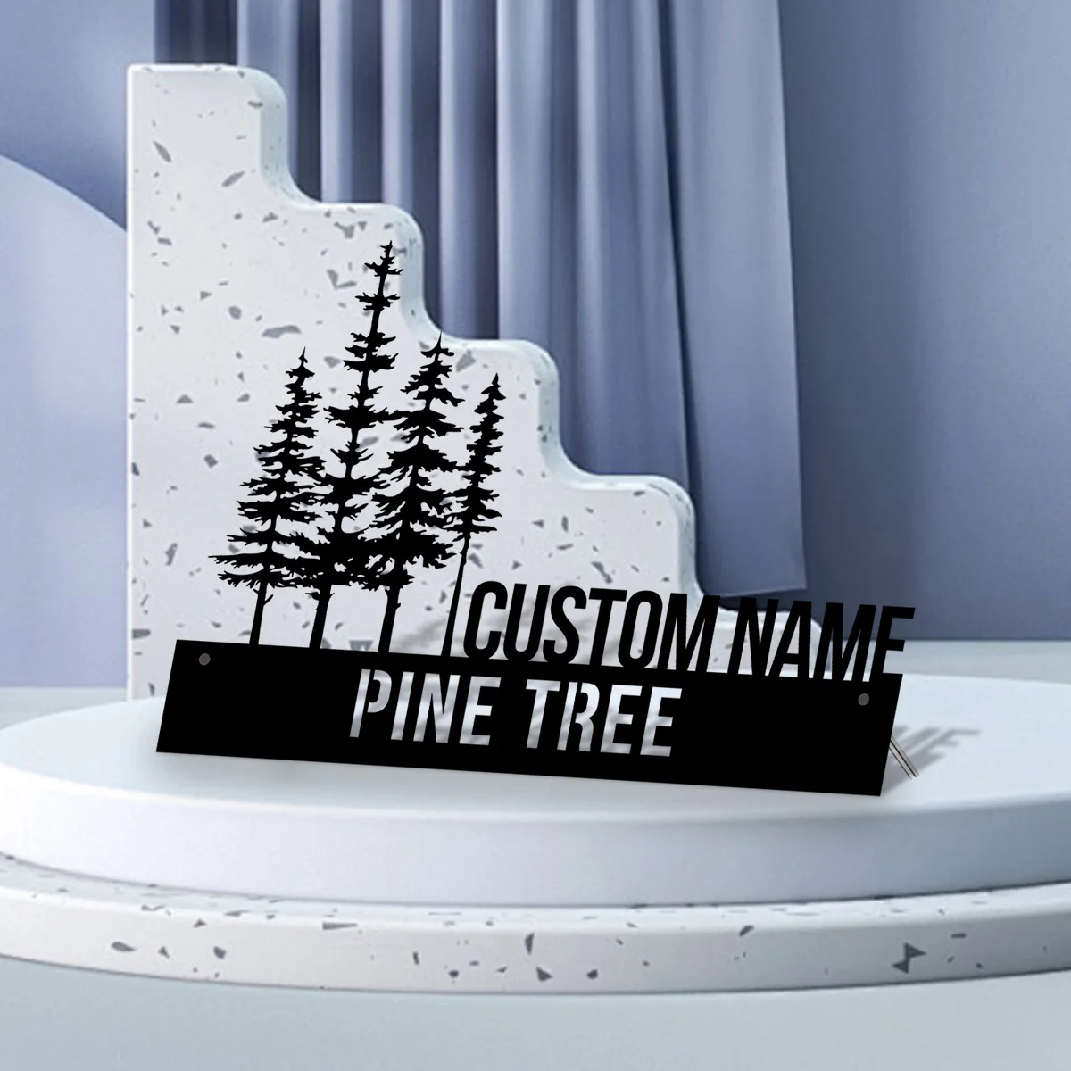 Custom Nature Wispy Pine Tree Desk Name Plate Wedge Personalized Cedar Tree Nameplate Office Sign Shelf Tabletop Plaque Decor