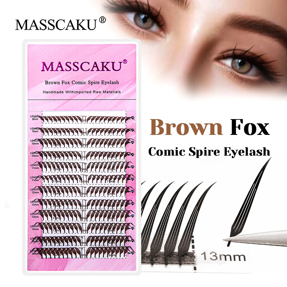 MASSCAKU Brown Fox Comic Spire przedłużanie rzęs 0.07mm grubość Mix długość miękkie gotowe wentylatory Flase rzęsy profesjonalny makijaż