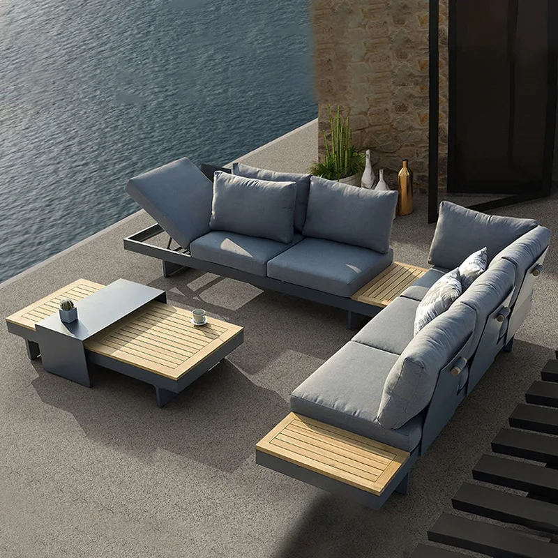 

Hotel Modern Wood Furniture Cushions Sofa Set Garden Patio Sectional Outdoor Sofa