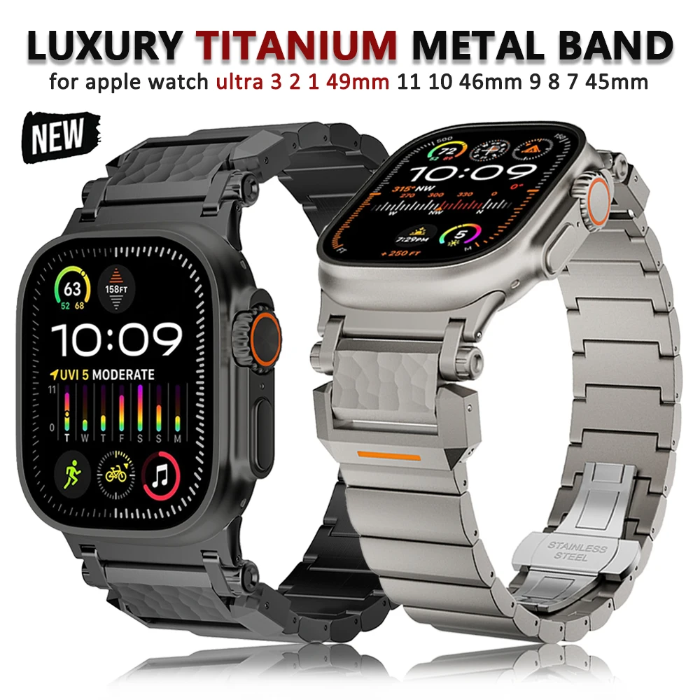 

Titanium Strap for Apple Watch Ultra 3 2 1 49mm Series 10 11 46mm Luxury Metal Band for Iwatch 9 8 7 45mm 6 5 SE 3 44mm Bracelet
