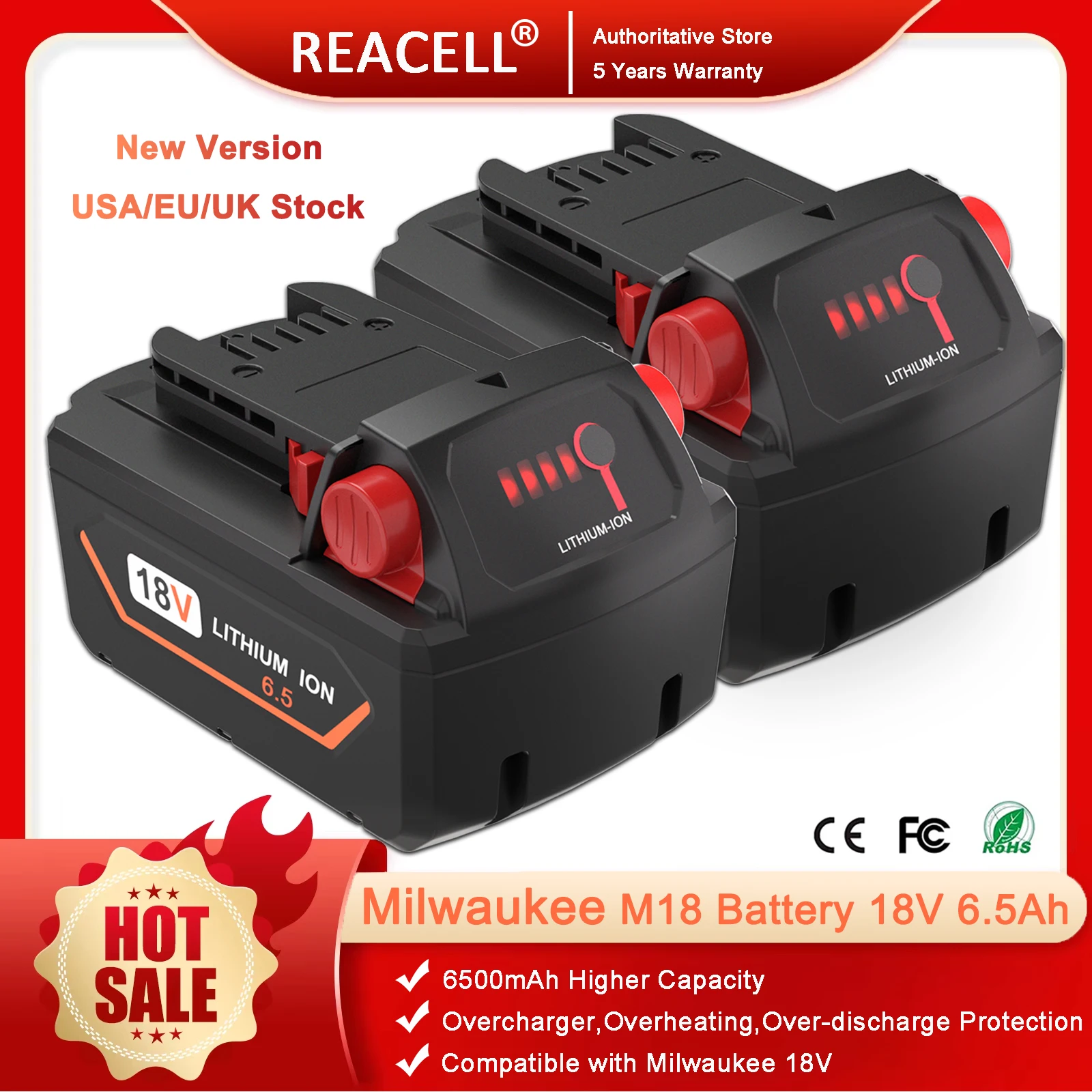 18V 6,5/5,5Ah Für Milwaukee M18 Batterie Wiederaufladbare Milwaukee Lithium Batterie 48-11-1860 48-11-1850 48-11-1840 48-11-1820