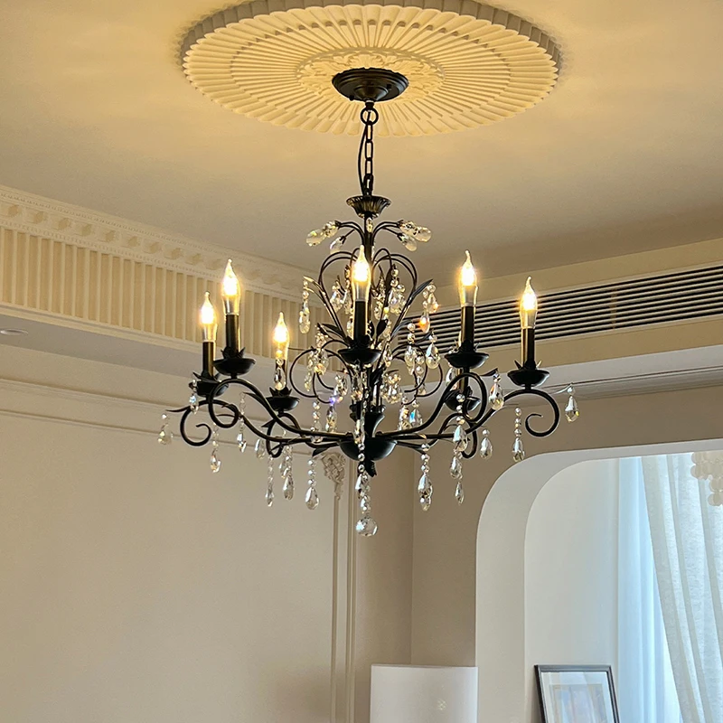 French Black Crystal Chandelier Living Room American Antique Style Highend Atmosphere Bedroom Diningroom Candle Lamping Fixtures