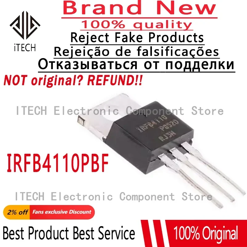 10pcs/lot Original IRFB4110 IRFB4110PBF TO-220 100V 180A MOSFET Electric Vehicle Controller Inverter 100%New and Genuine