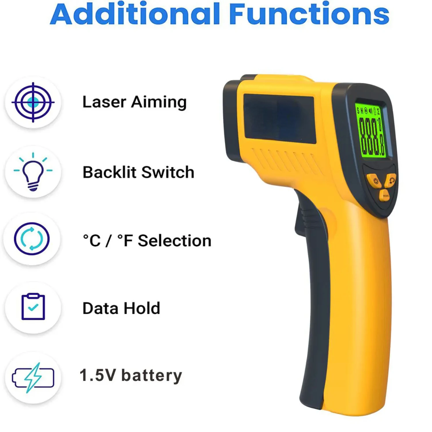 GM550 Infrared Thermometer -50-500°C Non-contact Laser Temperature Gun Temp Sensor Handheld Digital Pyrometer Emissivity Adjust