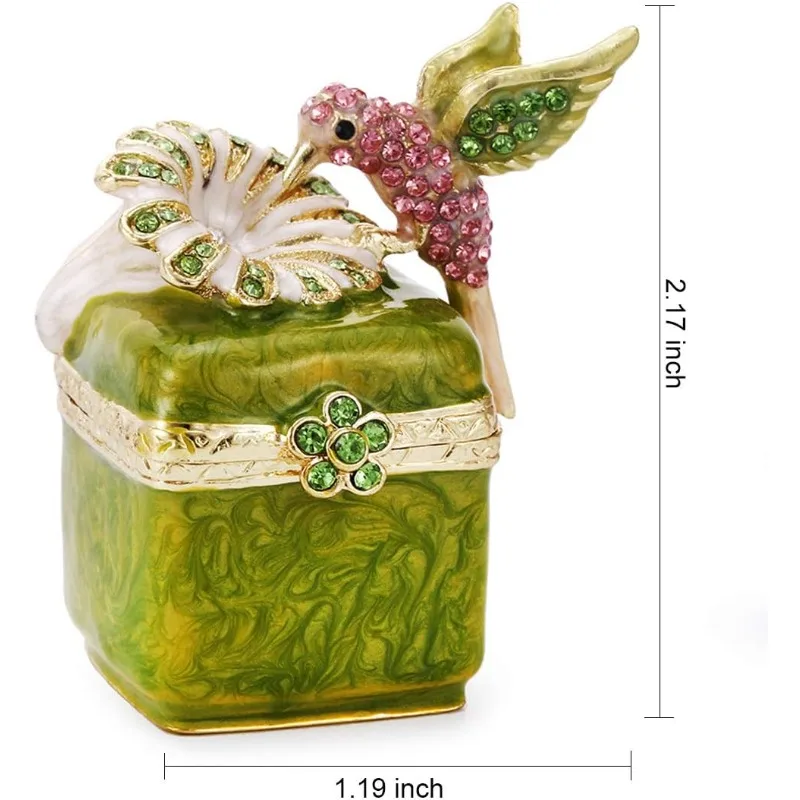 1 green hummingbird enamel jewelry box, hand-painted vintage jewelry box, can be used to decorate tabletops or as a gift for wom