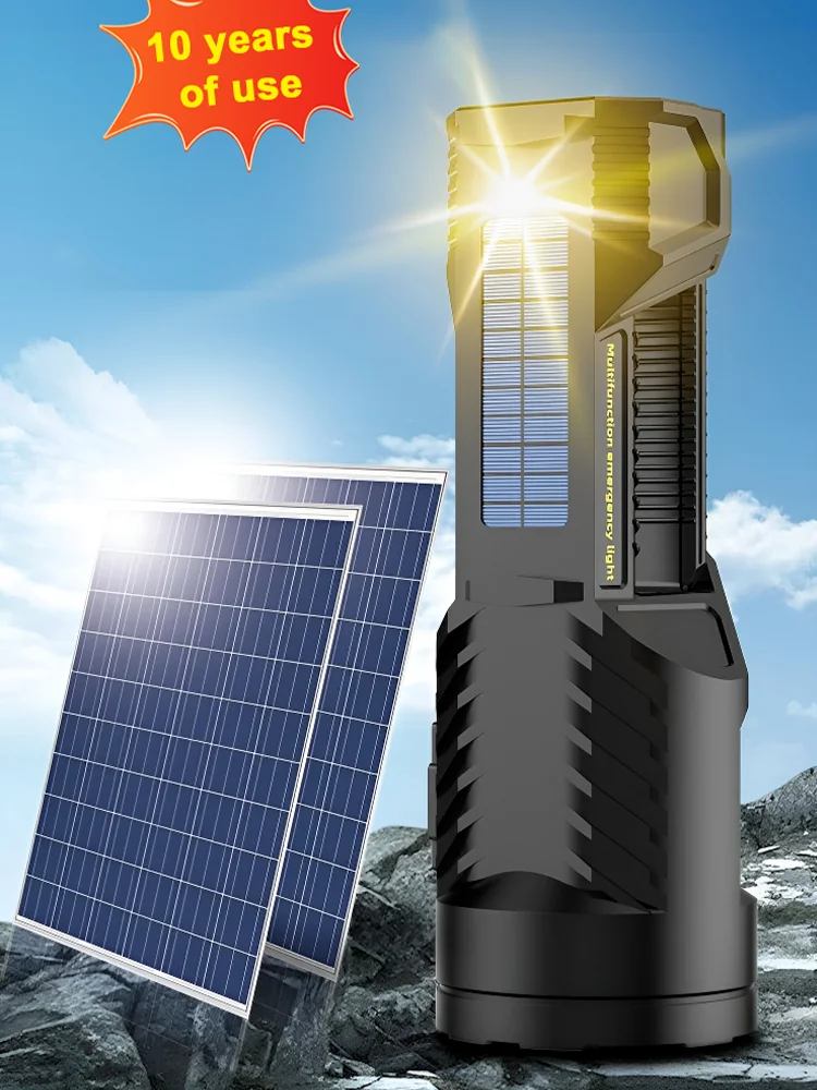 Extra Large Flashlight 22/27/38.5cm Outdoor Solar Flashlight Rechargeable Searchlight Long Range Carry Super Bright  Flashlight