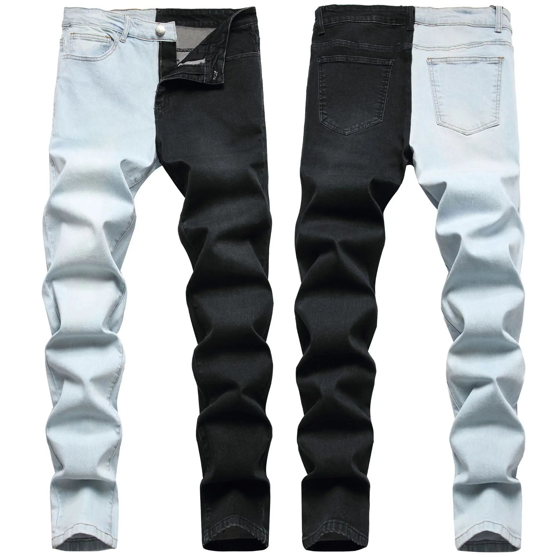 Retalhos Masculinos Jeans Preto Vintage, Streetwear, Jeans, Calças Góticas, Stretch, Skinny, Nova Moda, Outono, Y2K