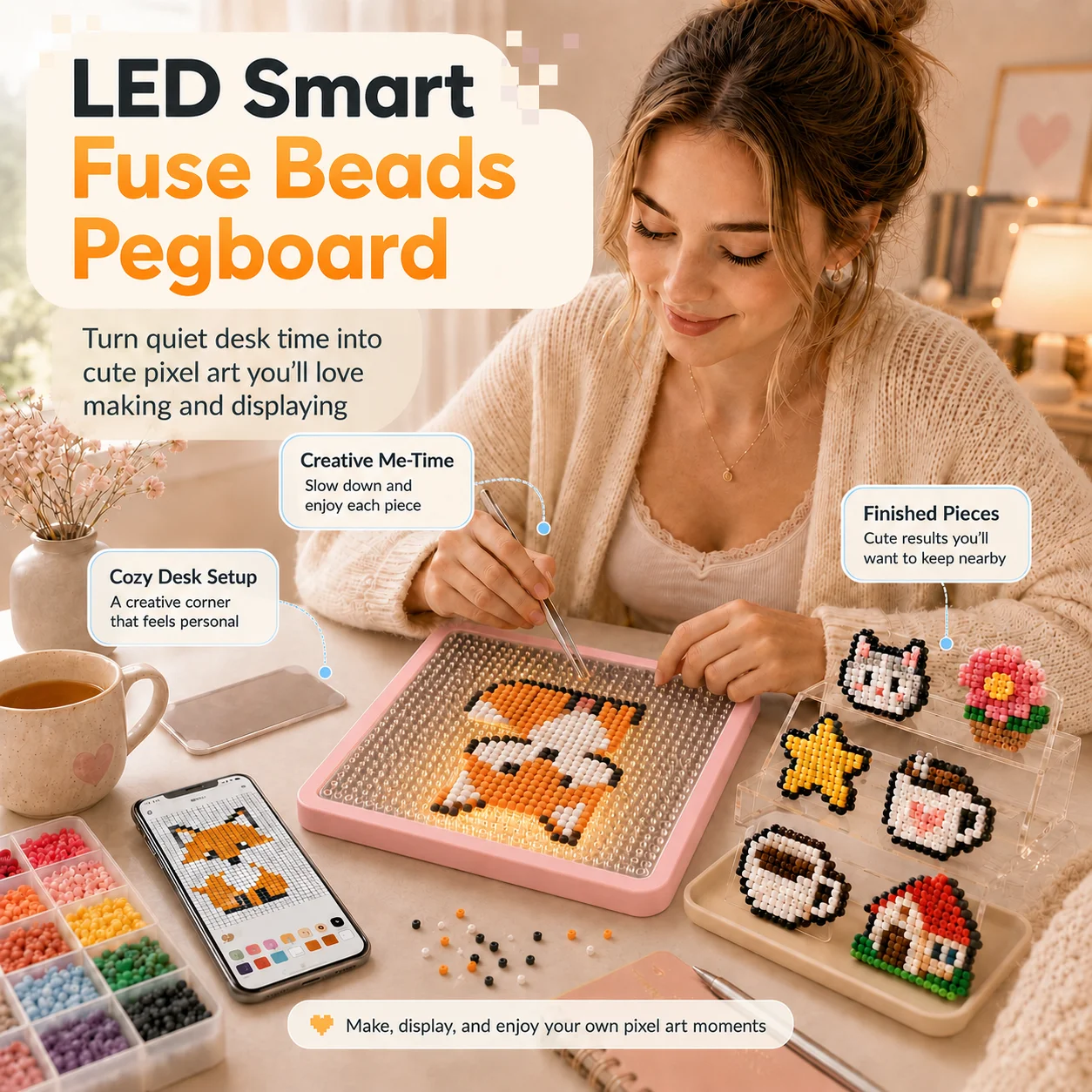 Art Craft App - แผ่นรองงานประดิษฐ์ลูกปัด LED พร้อมฟิวส์, แผ่นรองแบบมีรูพรุนสำหรับงาน DIY ใช้พลังงานจาก