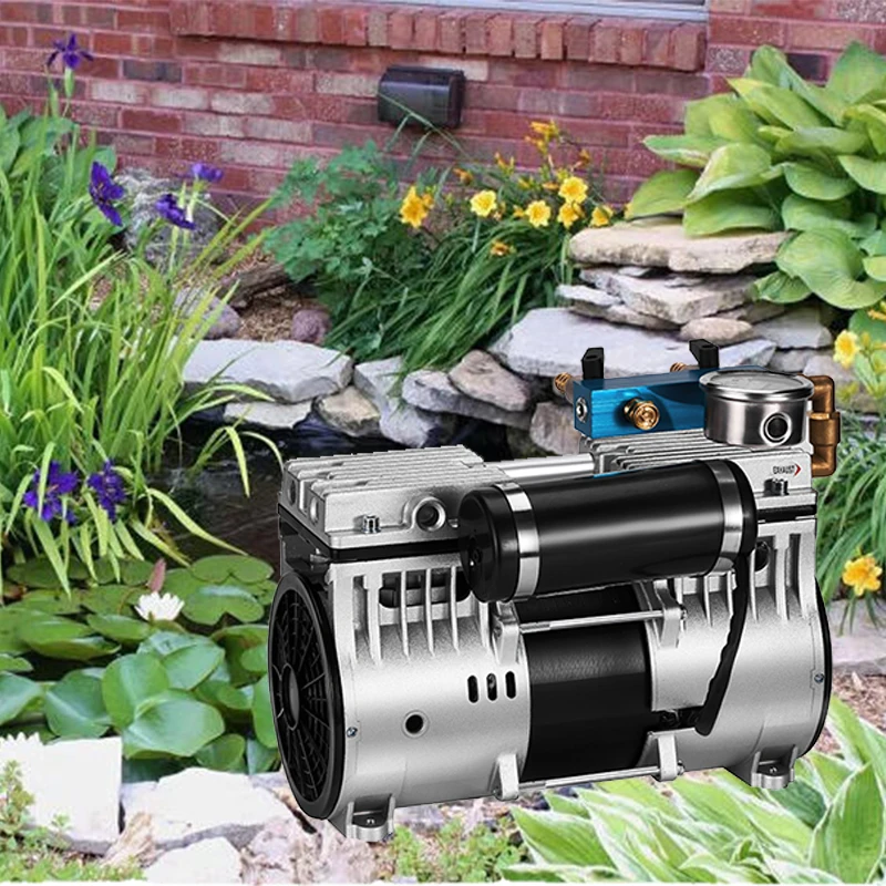Portable 550W Single-Phase Air Compressor Pump Pond Aeration Fish Farming Low Noise High Pressure Oil-Free Piston Type Engine