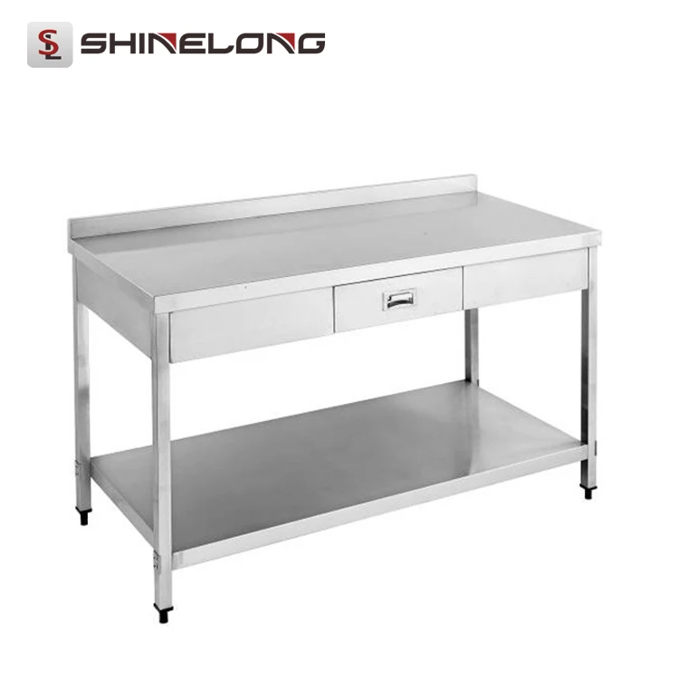 S053 Stainless Steel Bench With Drawer And Splash Back With Under Shelf