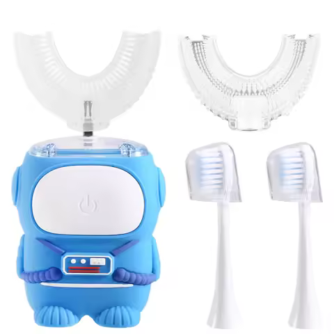 A25F-Kids Cartoon U-Shaped Electric Toothbrush - 360° Automatic Sonic Cleaning, USB Charging, Blue Light, IPX7 Waterproof