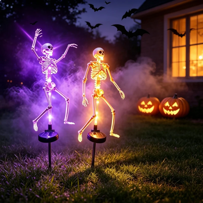 Skeleton Stake Lights, Colorful LED Halloween Yard Decor, Multiple Standing Skull Figures for Garden Lawn Party Scene Decoration