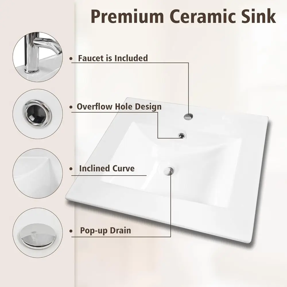 طقم مكون من 24 قطعة من الخشب الرمادي مع حوض سيراميك وتخزين مخفي