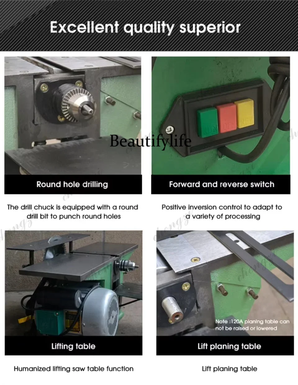 AB AB02 Multifunctional Portable 3 In 1 Woodworking Table Saw Planer Jointer Drilling Cutting Machine For Carpentry Small Bencht