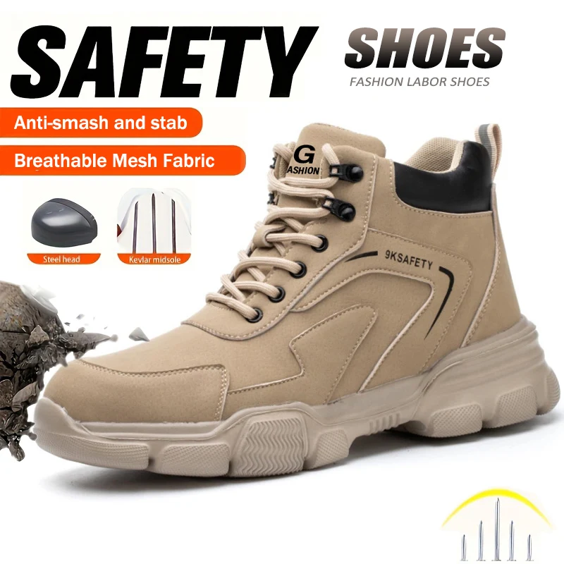 Security Protection Men Boots Work Safety Boots Anti-smash Anti-stab Steel Toe Ankle Boots Plus Size 48 Male Safety Shoes Winter