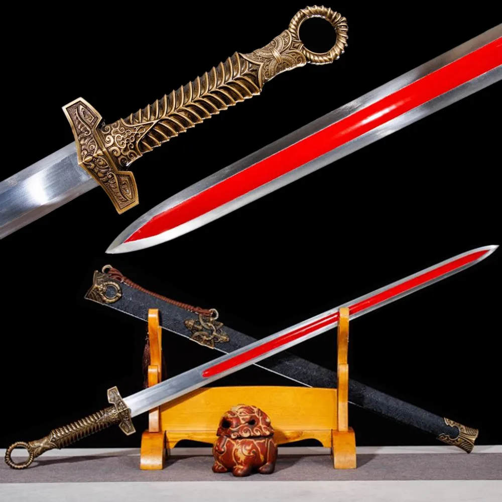 Unique Chinese WUSHU Jian Sword Forged High Manganese Steel Blade Metal Alloy Handle HanJian Lucky Sword