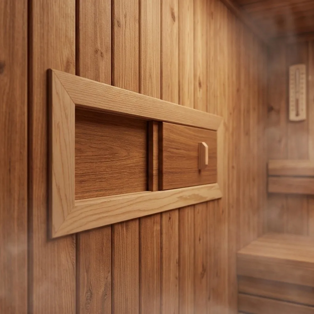 Style Wooden Sauna Vent with Clean Lines and Minimalist Profile to Complement Scandinavian and Rustic Sauna Designs