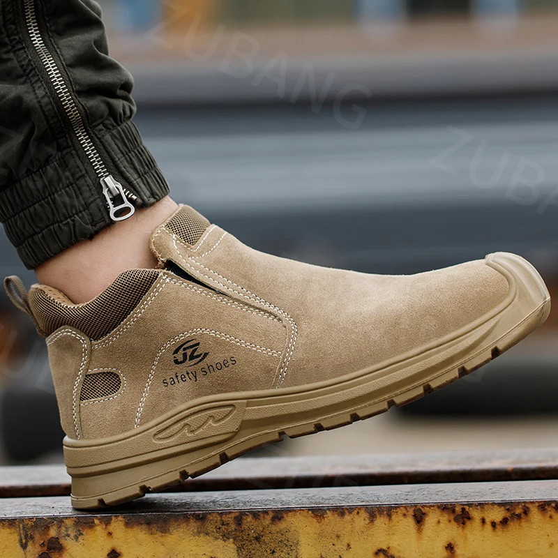 big size men casual steel toe caps working safety boots cow suede leather welding shoes worker security ankle botas man footwear