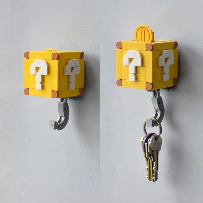 Question mark box building block key hook [Comes with double-sided sticker/wall sticker] Wall decoration