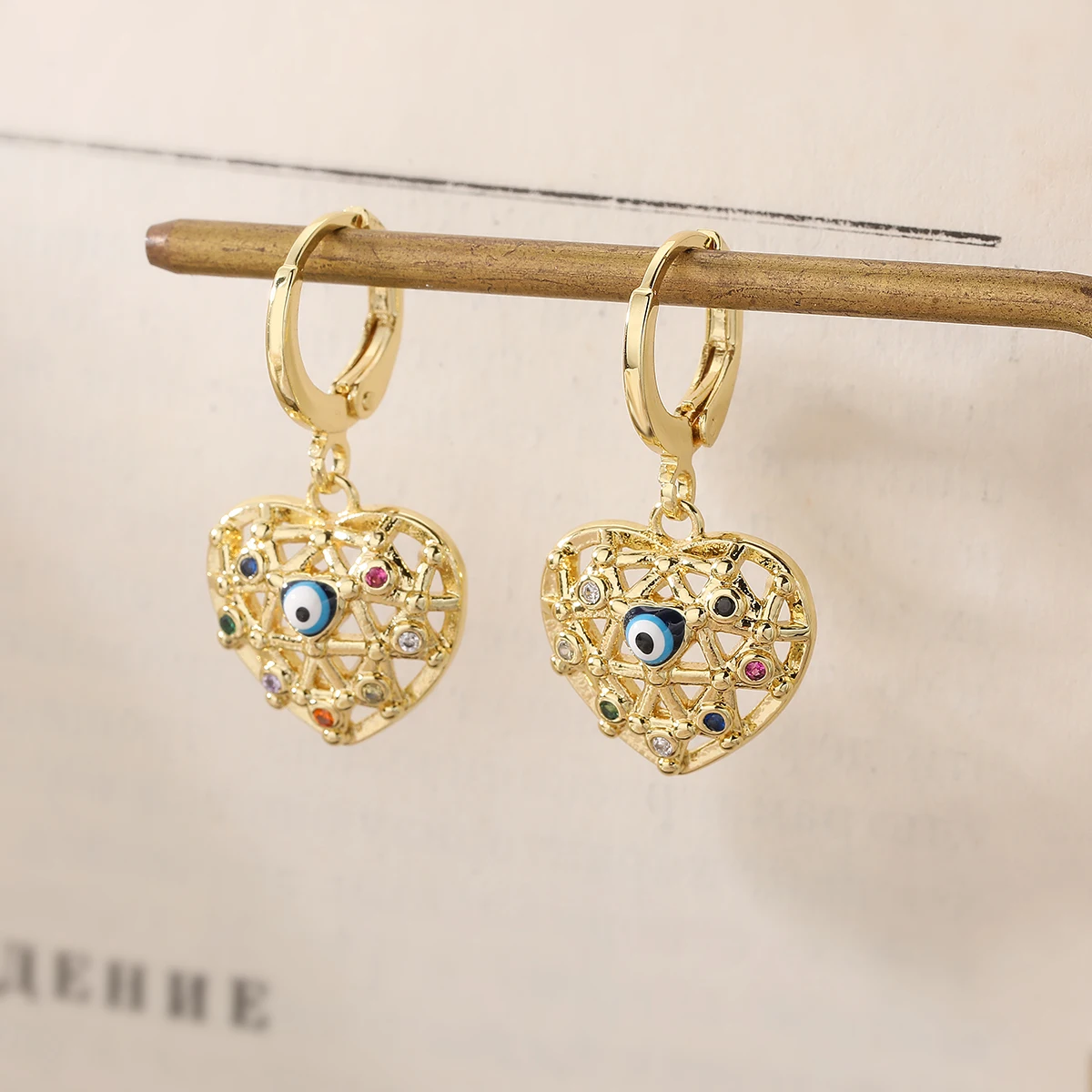 Luxury Turkish Blue Evil Eye Cubic Zirconia Earrings For Women Girl, High Quality Heart Drop Earrings Party Dating  Jewelry