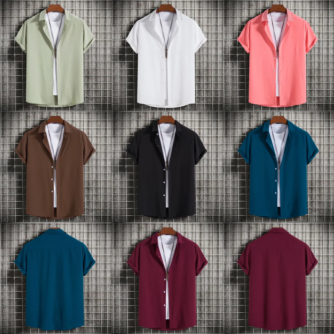 

New Men's Casual Short Sleeve Shirt European Size Comfortable Breathable Cotton Citywalk Fashion Inner Wear Standard Fit