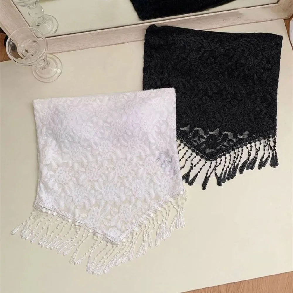 

Tassel Lace Mesh Camisole Off Shoulder Seamless Lace Crop Tube Top Bottoming Shirt Slim Fit Sleeveless Vest with Pads Ladies