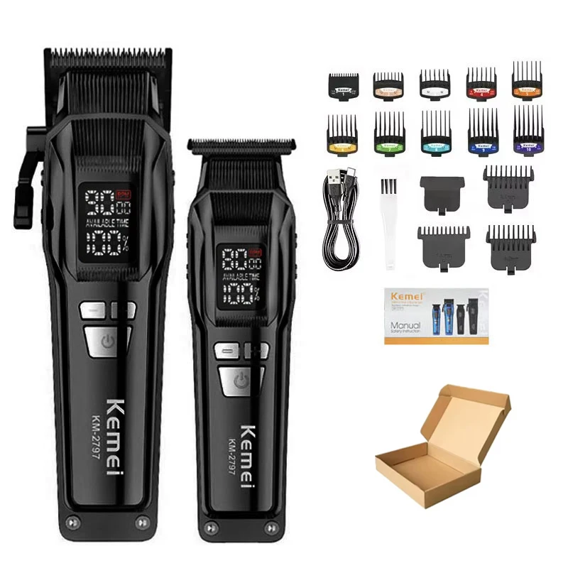 Kemei Professionele Elektrische Tondeuse Kit Oplaadbare Tondeuse Scheerapparaat Voor Mannen USB Opladen Baard Scheermes KM-2797 KM-1102