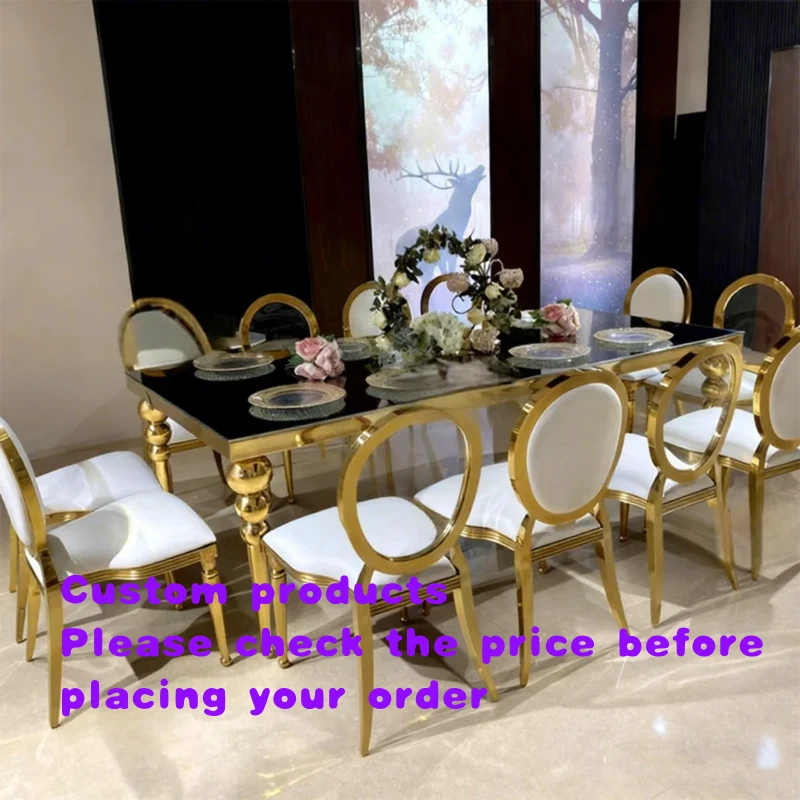 custom.Modern Luxury Stainless Steel Hotel Wedding Rectangular Mirror Tempered Glass Top Corrosion-resistant Event Table